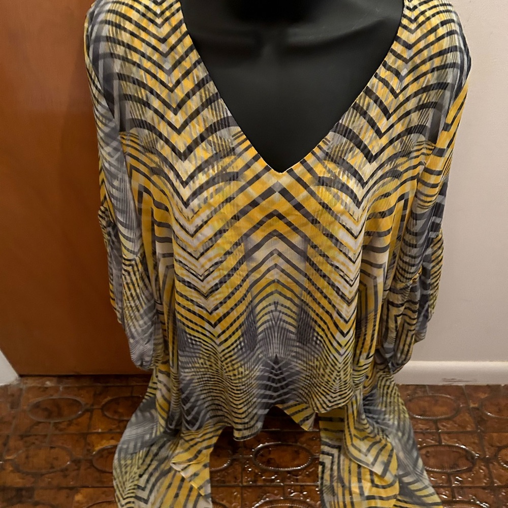 Yellow and Gray Chevron Pant Suit